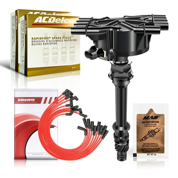 GM01 Distributor & AcDelco Spark Plug & Wires & Free MAS 5g Anti-Seize Lubrica Replacement for 96-02 GMC Cadillac