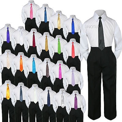 23 Color 3 pc Black Set Necktie Shirt Pants Boy Baby Toddler Kid Formal Suit