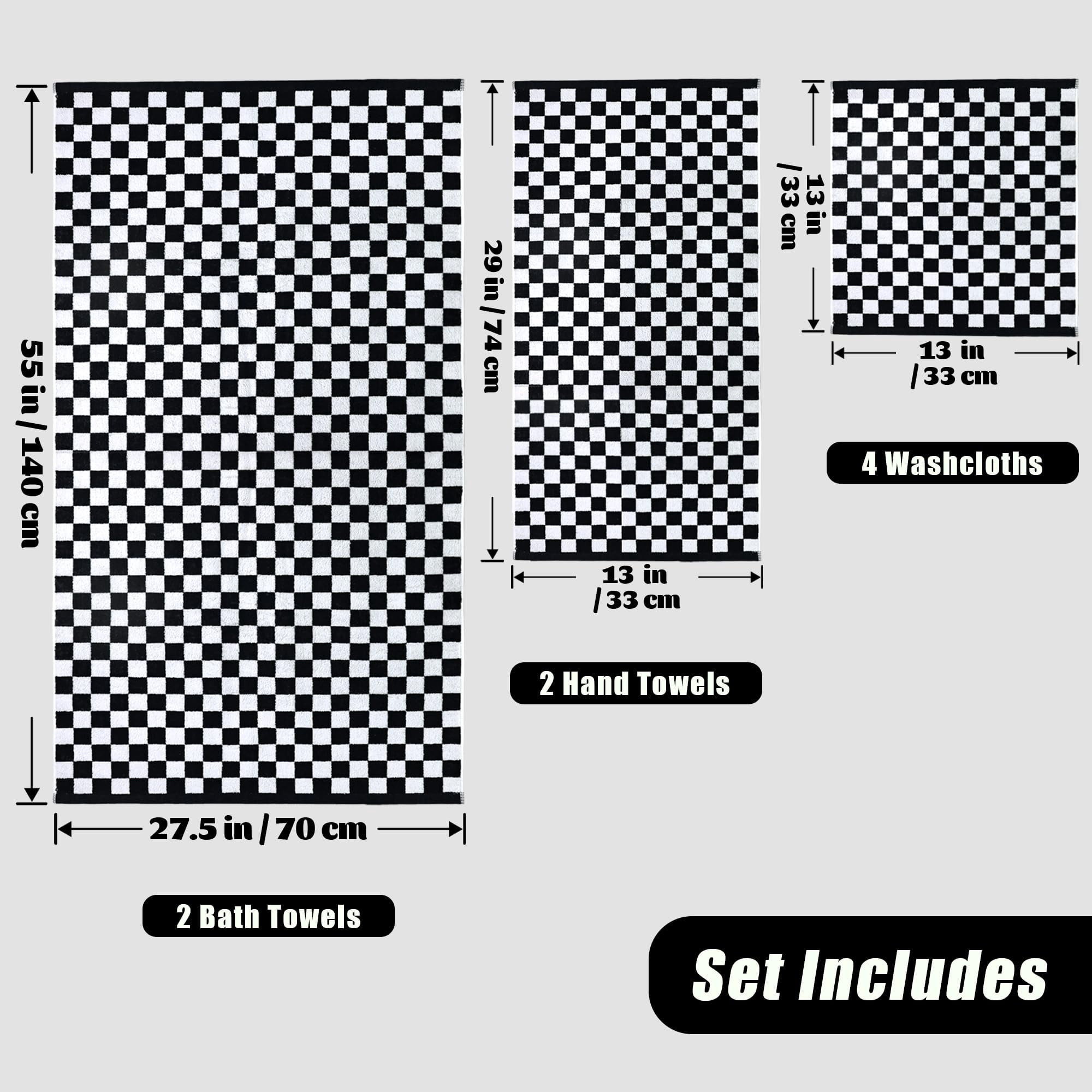 8-Piece Towel Set: Includes 2 large bath towels (27.5"x55"), 2 versatile hand towels (13"x29"), and 4 washcloths (13"x13"), providing all the essentials for bathroom, guest rooms, dorms, or travel