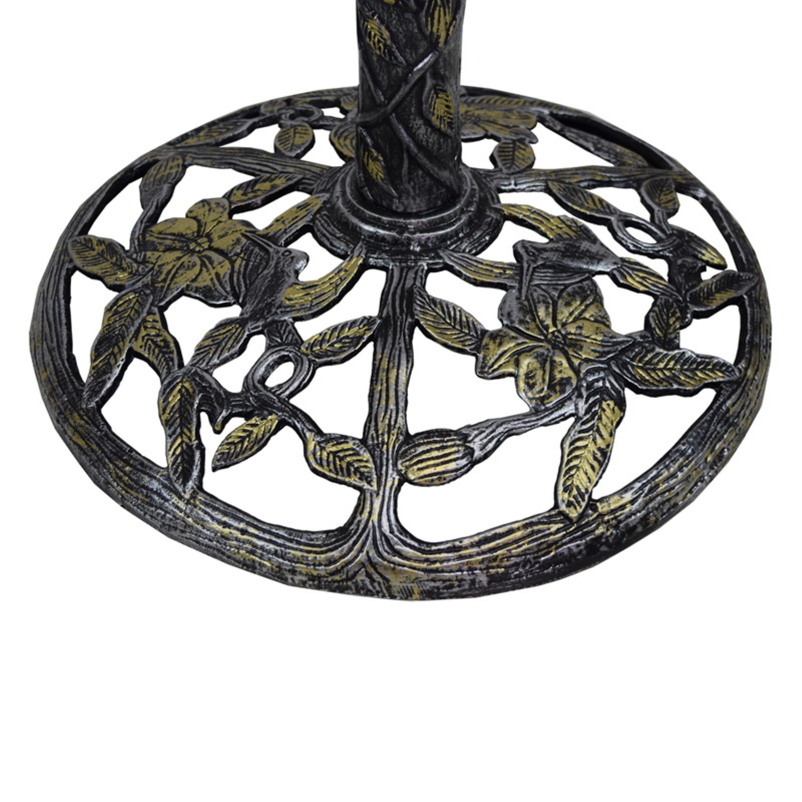 Oakland Living  34 in. Handmade Solid Heavy Tall Black & Gold Cast Aluminum High Quality Metal Bird Bath with Twin Singing Birds, Antique Silver