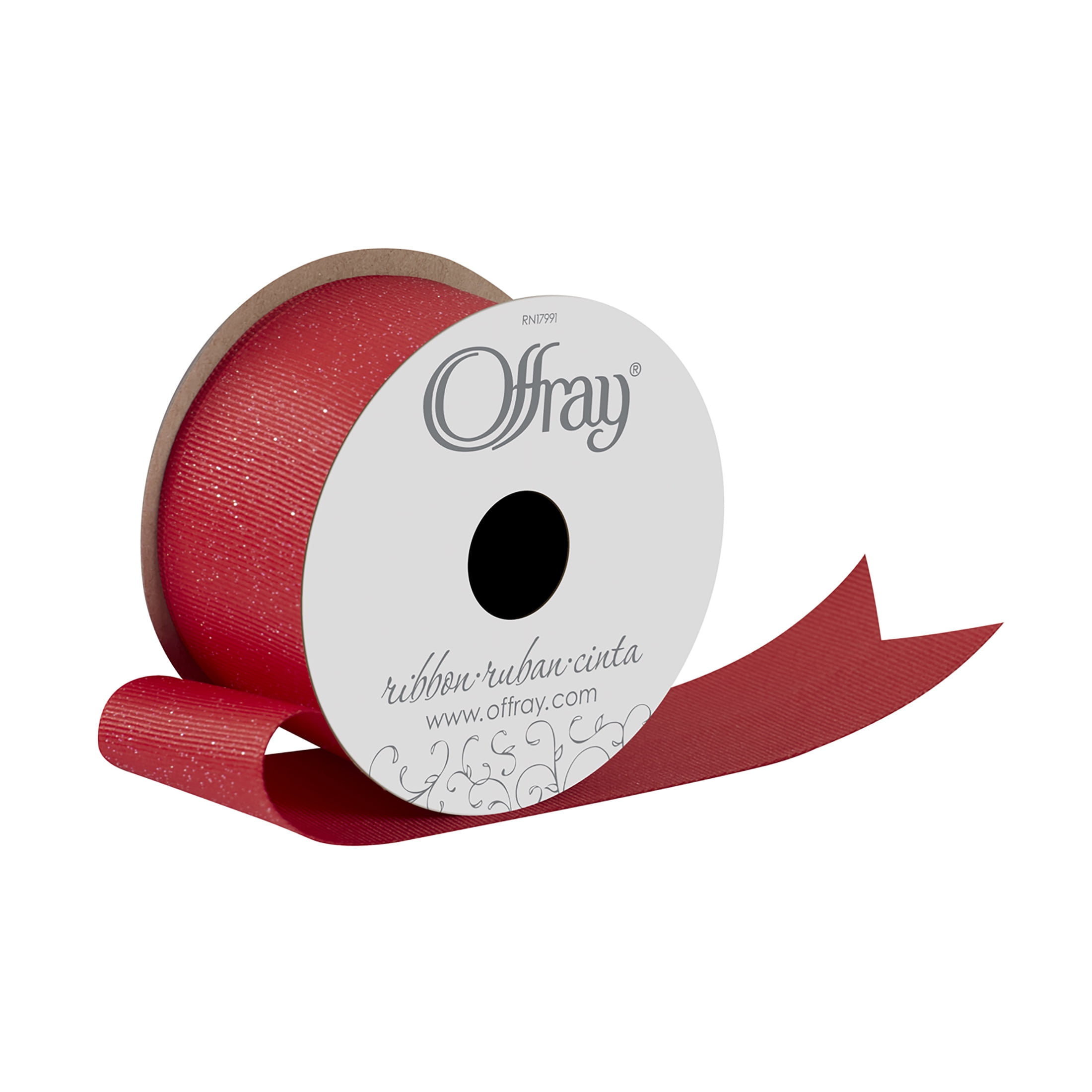 Offray Ribbon, Red 1 1/2 inch Grosgrain Glitter Polyester Ribbon for Sewing, Crafts, and Gifting, 9 feet, 1 Each