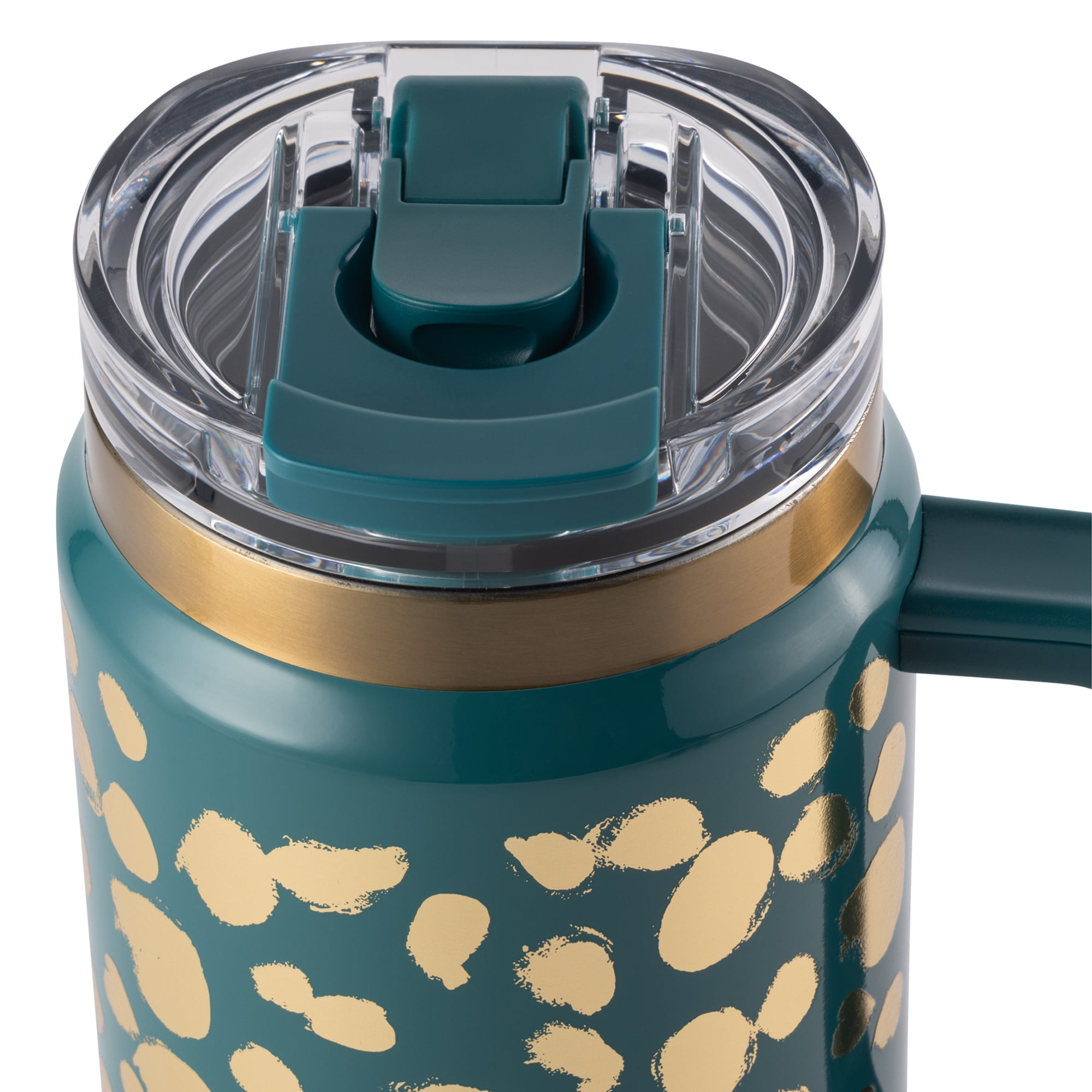 Thyme & Table Luna 32 fl oz Stainless Steel Tumbler with Handle and 2-in-1 Lid, Teal & Gold Dot