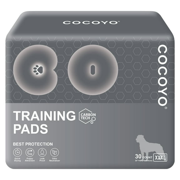 COCOYO Y45 Dog Training Pads Extra Large Size丨Carbon Absorb Eliminating Urine Odor Puppy Pads 丨 Charcoal Dog Pee Pads (30 Count, XXXL 30x45 inch),Black