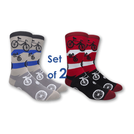 

Fine Fit Crew Novelty Casual Bicycles Socks Bikes Bicycle Gray Red 2 Pairs Set