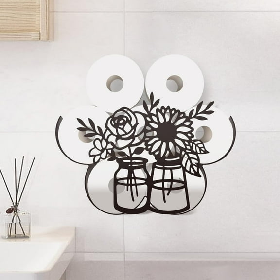 Sunflower Toilet Paper Holder Metal Flower Vase Wall Mounted Toilet Paper Storage for Extra 8 Rolls Funny Toilets Papers Organizer Paper Roll Holder for Bathroom Home Office Décor for DIY