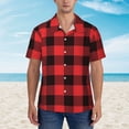 thumbnail image 4 of Lsque Buffalo Plaid Red Black pattern Hawaiian Shirt for Men, Unisex Summer Beach Casual Short Sleeve Button Down Shirts-X-Large, 4 of 9