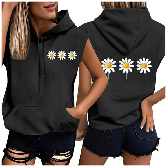 Rezuofi 1 Pcs Sleeveless Vest Tops with Hood for Women Casual Loose Fit Hoodie Lightweight Drawstring Pullover Sweatshirt with Pockets