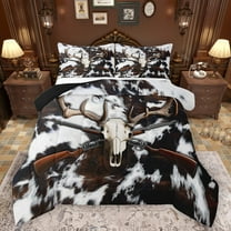 Castle Fairy Western Bull Skull Bedding Comforter Set 2pcs for Boys Girls,Farmhouse Cow Print Twin Comforter Sets Microfiber,Wildlife Animal Hunting Breathable Bedding Set,Super Cozy Room Decor
