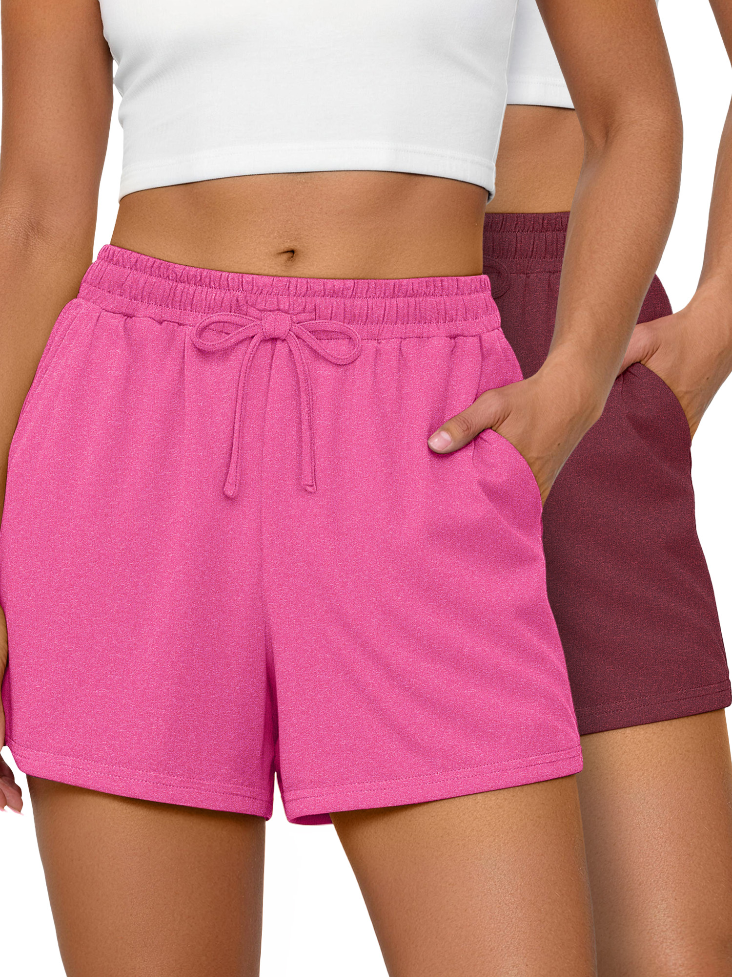 Rosvigor 2 Pack Women Shorts High Waisted Athletic Shorts for Women with Pockets for Gym Workout Running Lounge