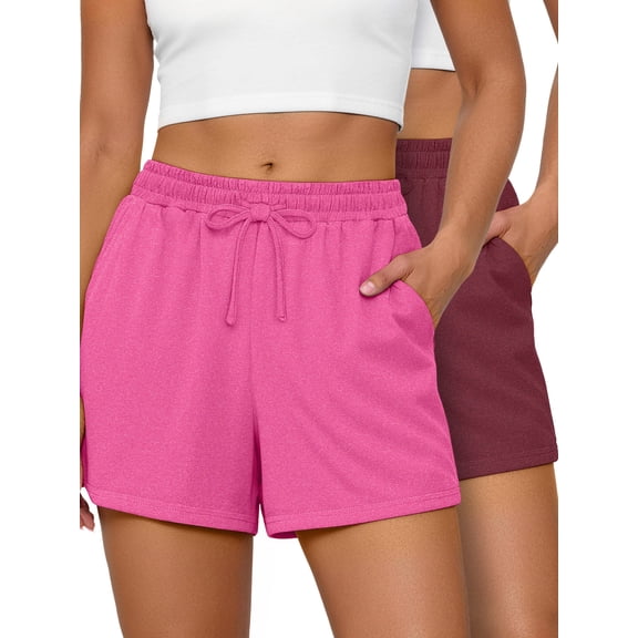 Rosvigor 2 Pack Women Shorts High Waisted Athletic Shorts for Women with Pockets for Gym Workout Running Lounge