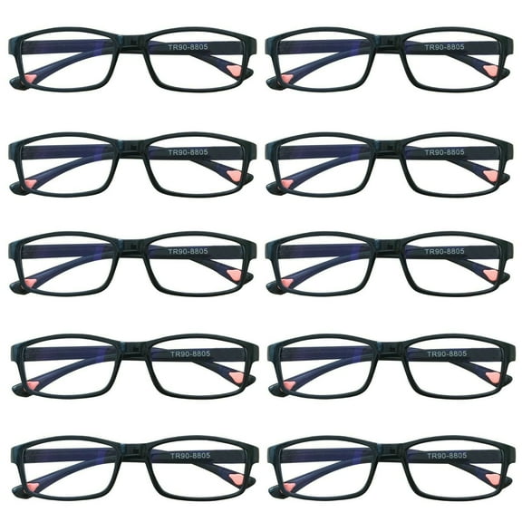 10 Packs Unisex Fashion Rectangular Reading Glasses Blue Light Blocking Readers for Men Women 1.00