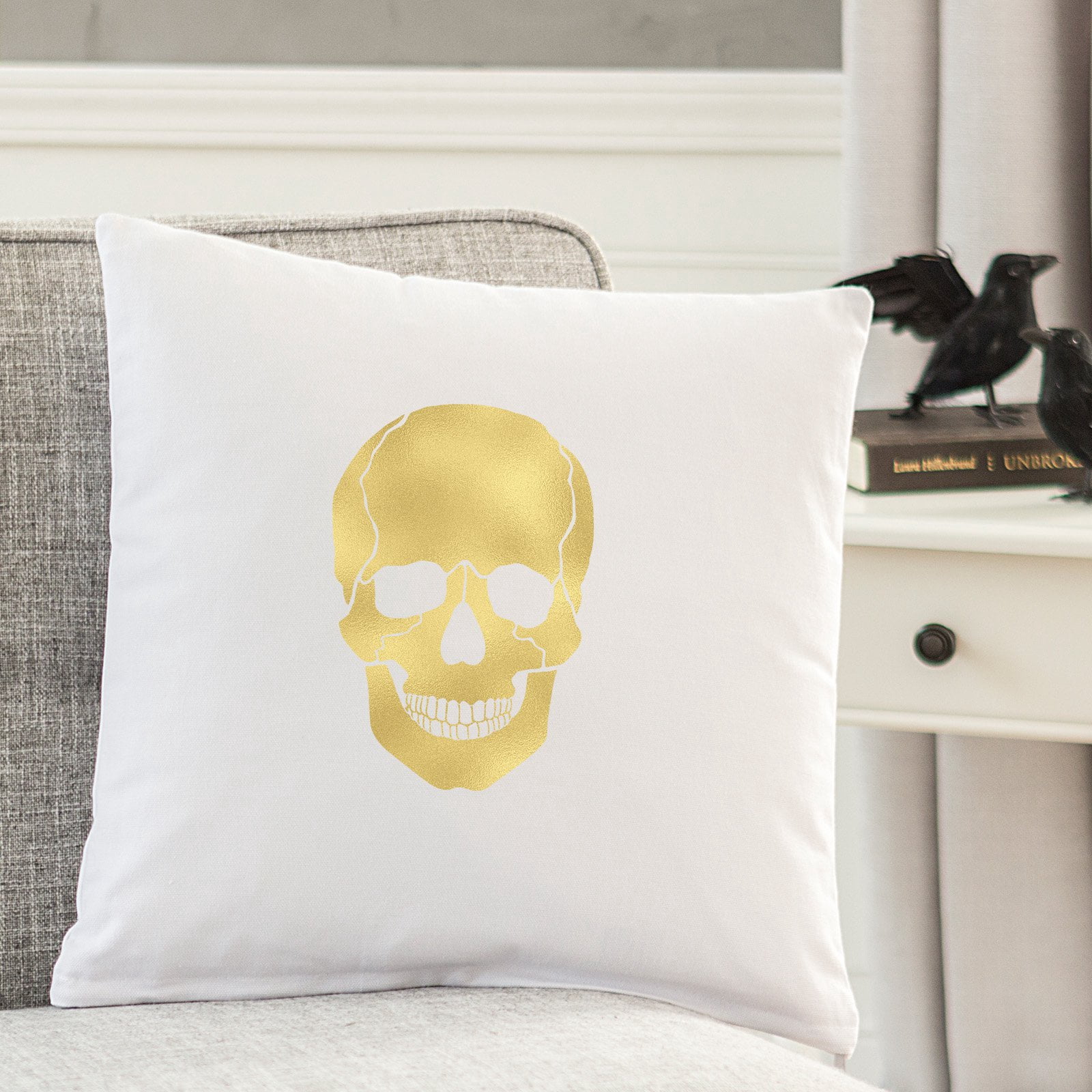 Gold Skull Throw Pillow