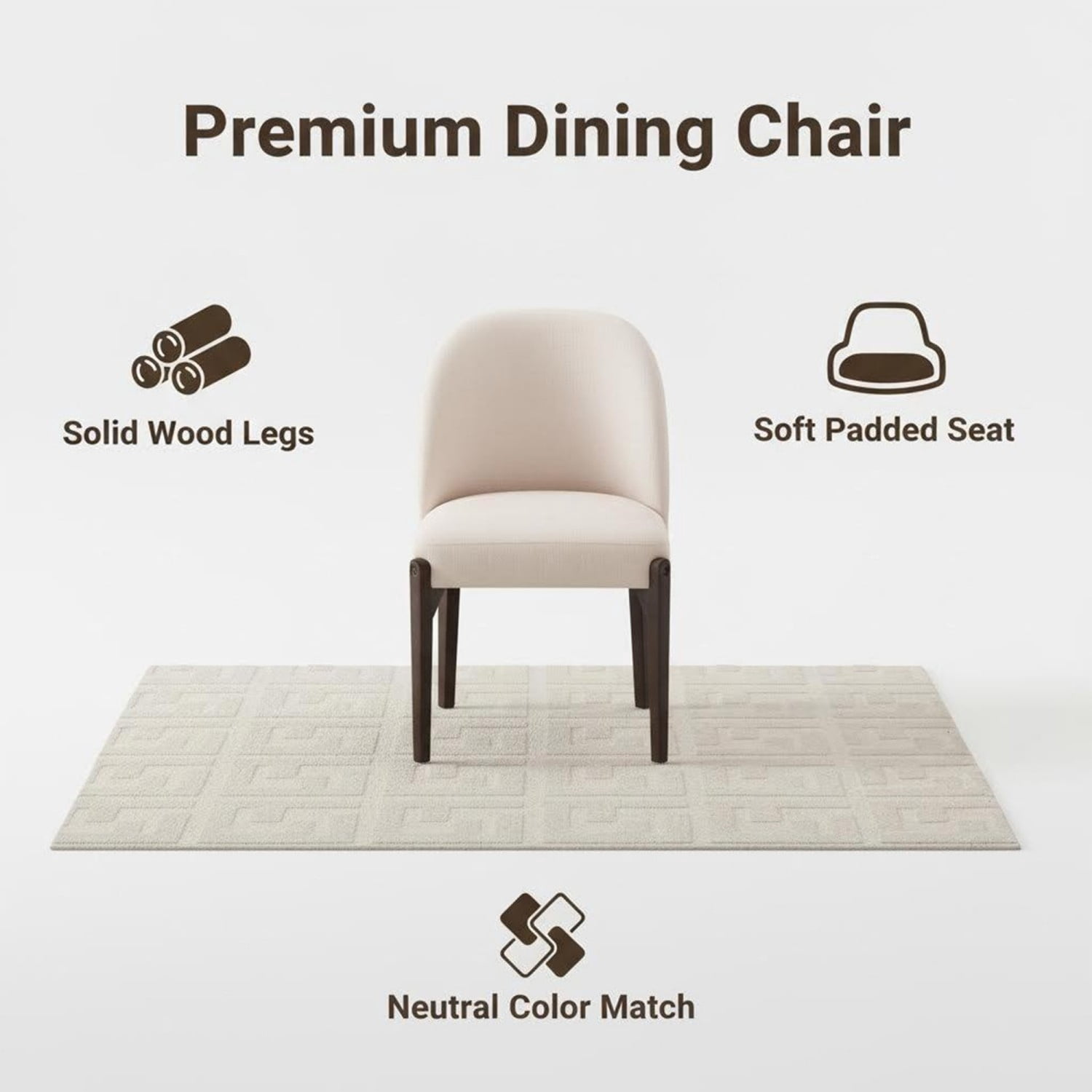 Dining Chairs Set of 2, Modern Fabric Upholstered Wood Kitchen Chairs, Farmhouse Dining Room Chairs for Small Spaces, Beige