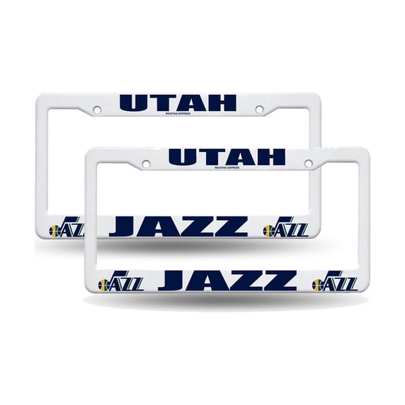 Utah Basketball Jazz Raised Lettering White Plastic (2) License Plate Frame Set
