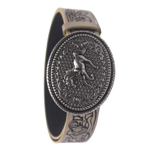 Womens Jeans Floral Engraved Waist Belt Western Cowboy Vintage PU Faux Leather Belt with Horse Pattern Buckle Waistband