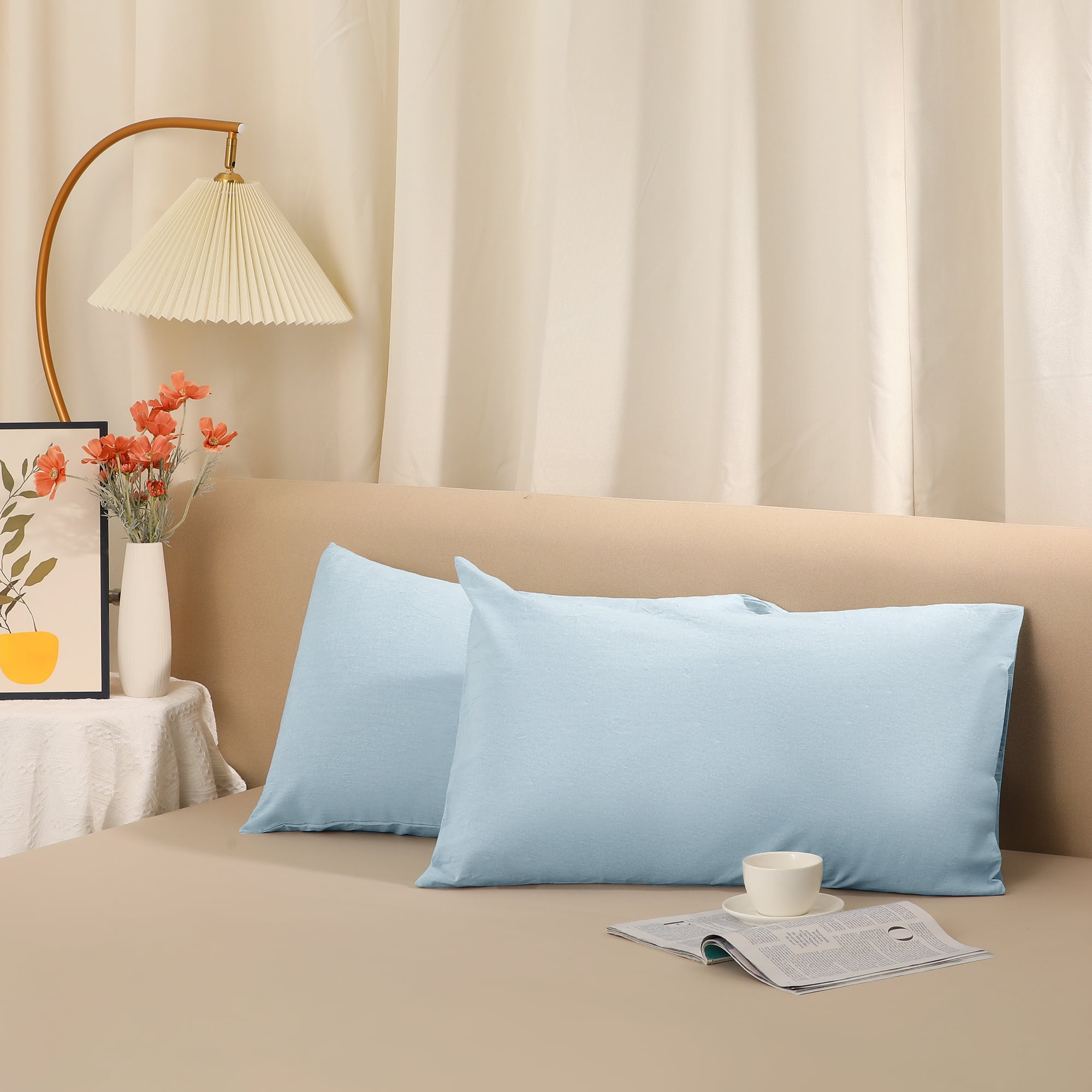 Unique Bargains Breathable Envelope Closure Polyester Pillowcase (2 Count) Light Blue Queen