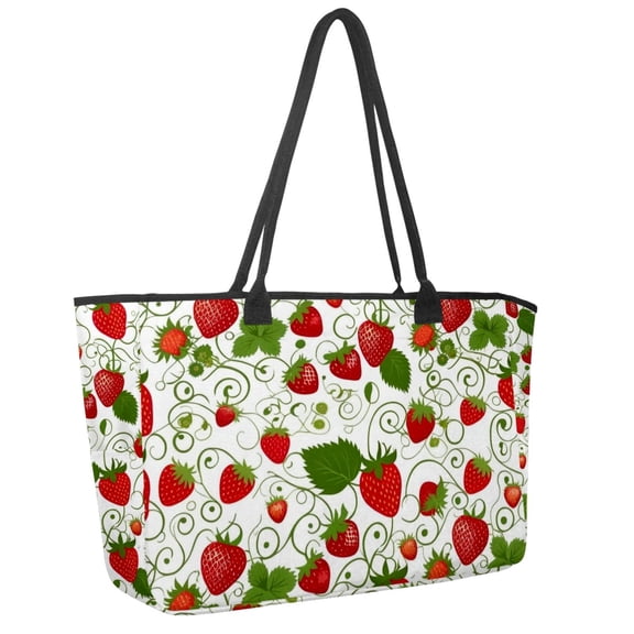 Big Shoulder Handbags for Women,Strawberry Fruit Large Casual Tote Bags for Work Travel Commuter Shopping Trendy Handbag
