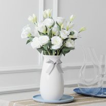 Artificial Silk Eustoma Flowers - Realistic White Pink Green Hydrangea Arrangement | Home Decor Wedding Centerpiece | 27.5" Tall Faux Floral for Living Room Vase