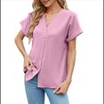 thumbnail image 2 of Camisas de Corta para Mujer, Cuello en V, Cuello Abotonado, Blusas Rosas Talla S, 2 of 9