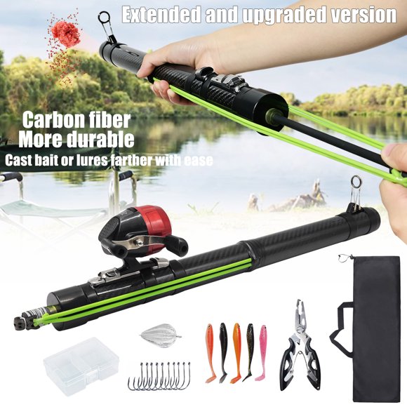Clianle Caña de Catapulta de Pesca Mejorada: una Caña de Pesca Tipo Slingshot Portátil de Fibra de Carbono Diseñada Específicamente para Pescadores Al Aire Libre - Equipo de Pesca Portátil para Pe...
