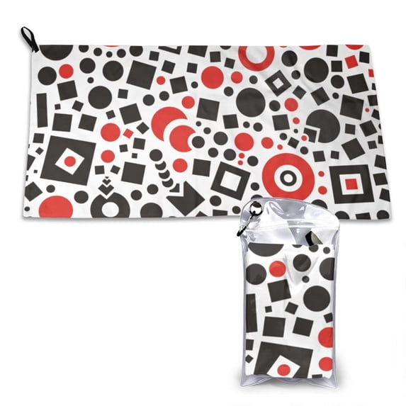 YFYANG Adult Microfiber Portable Travel Towel, Geometric Patterns Quick Dry Towel with Hiking Buckle PVC Pouch, 16" x 31.5"