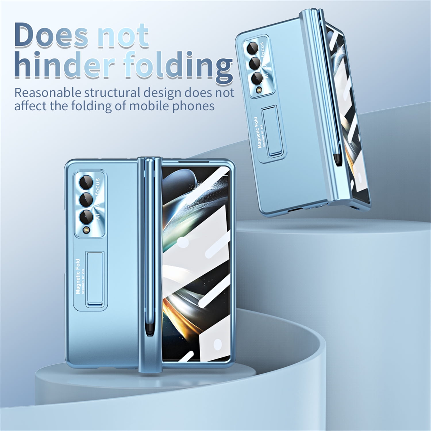 Allytech for Samsung Galaxy Z Fold 4 Case with S Pen Holder, [Come with S Pen Fold Edition] Drop Proof Kickstand All-inclusive Plating Folding Phone Case Cover for Samsung Z Fold 4 5G 2022, Blue