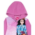 thumbnail image 4 of Mono para niñas Barbie | Pijama tipo pijama todo en uno con capucha y muñeca de dibujo rosa para chicas jóvenes | Body con personajes coloridos para niños Pjs, 4 of 5