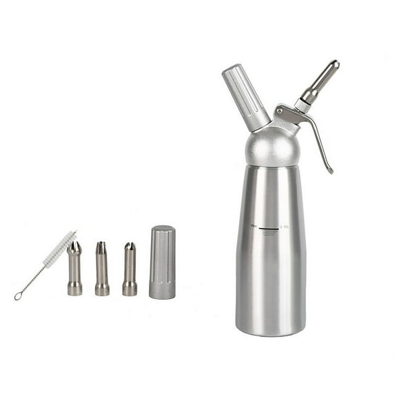 500ml Aluminium Cream Whipper/Cream Whip with 3 Stainless Steel Decorative Spouts and 1 Cleaning Brush, Leak-proof