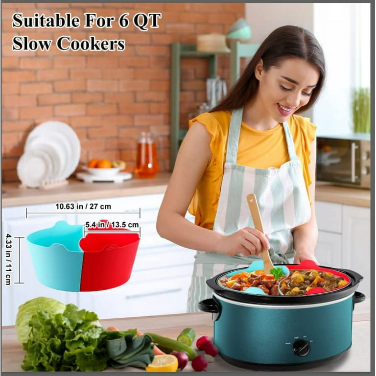 Slow Cooker Divider Liner Reusable & Leakproof Silicone Crockpot Divider  insert Cooking Liner for 6 Quart Pot 