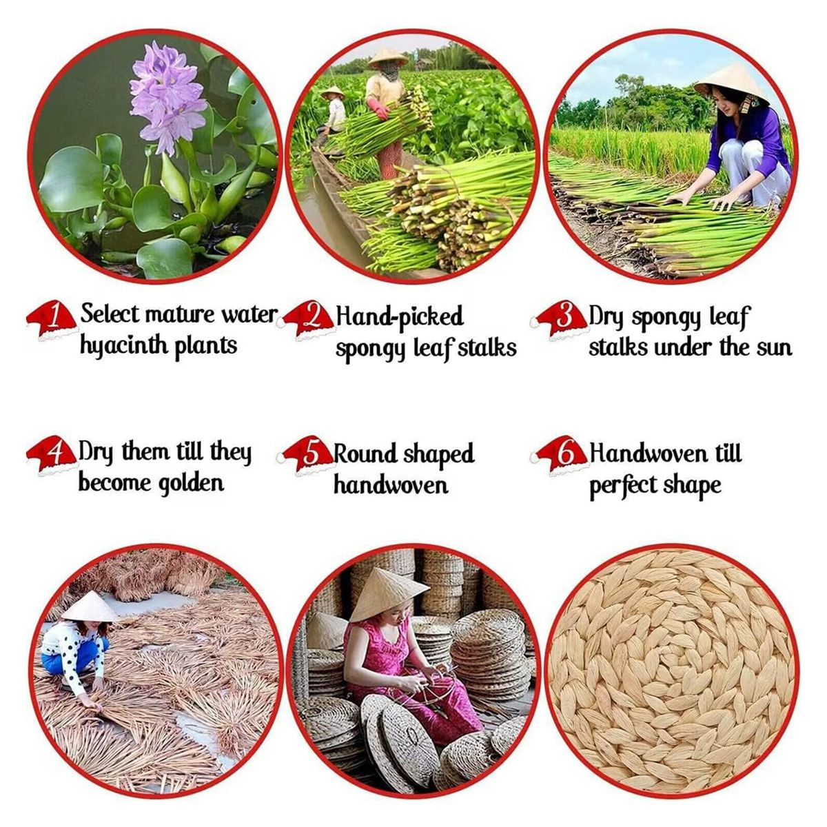 Oval Woven Placemats, Natural Water Hyacinth Placemats , Straw Braided Rattan Placemats, 12X16 Inches 4Pack,4 x Placemats,Brown