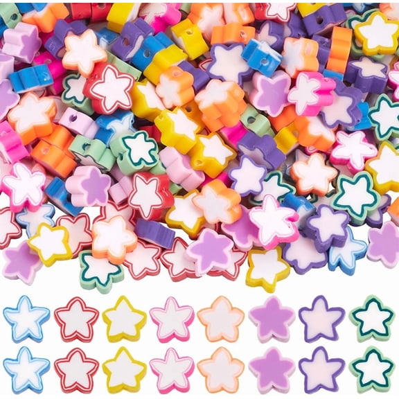 1 Box 240Pcs 8 Colors Stars Bead Polymer Clay Star Beads Bulk Colorful Soft Handmade Shaped Decoration Loose Spacer Mini Bead for Jewelry Making Bracelet Necklace DIY Crafts Accessories Multi-color