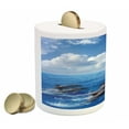 thumbnail image 2 of Sea Animals Piggy Bank, Dolphins Jumping in Clear Sea and Fluffy Clouds in Sky Marine Life Photograph, Ceramic Coin Bank Money Box for Cash Saving, 3.6" X 3.2", Blue White, by Ambesonne, 2 of 4