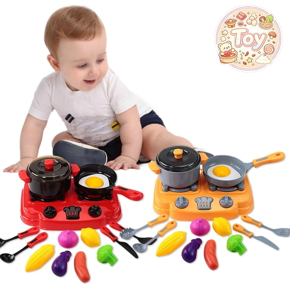 Mini Stove Kitchen Cookware Playset with Pots, Pans and Vegetables, Chef Cooking Pretend Play Toys, Kitchen Role Play Kit, Christmas Birthday Gifts, Toys for Toddler Baby Kids Boys Girls, Age 3 