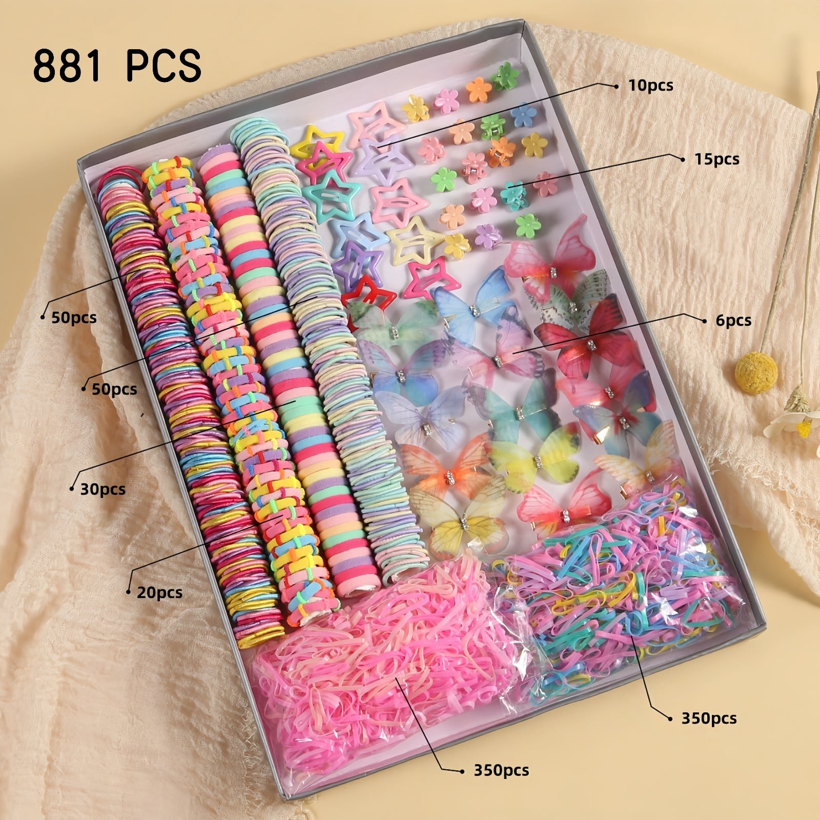 Children's hair clips, hair ties, hair accessories set box, elastic hair accessories set