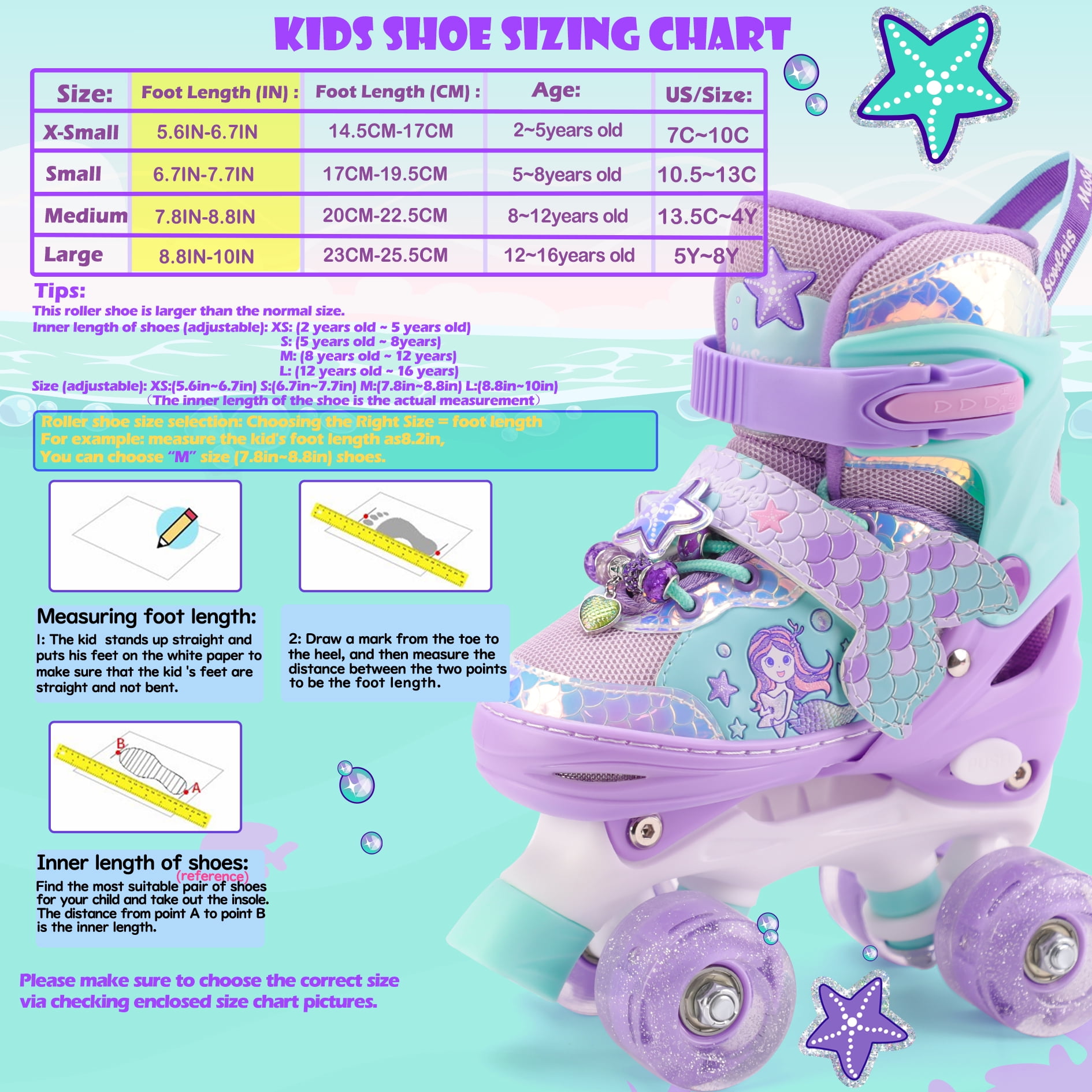 Beginner Roller Skates With ABEC-7 Bearings HXWY Rainbow Roller Skates For Kids - Adjustable Light-Up Wheels For Beginners Indoor Outdoor Roller Skates Adjustable Size - View #5