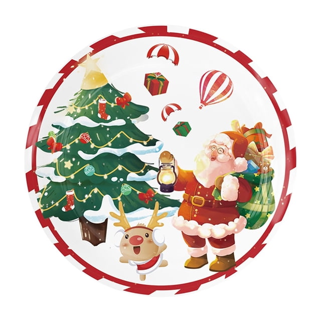 Christmas Plates Disposable,Paper Plates 10 Inch 9 Inch Disposable Painted Paper Plates for Christmas Parties Water Proof Oil Draining Thickened Sturdy Plant Based Pulp