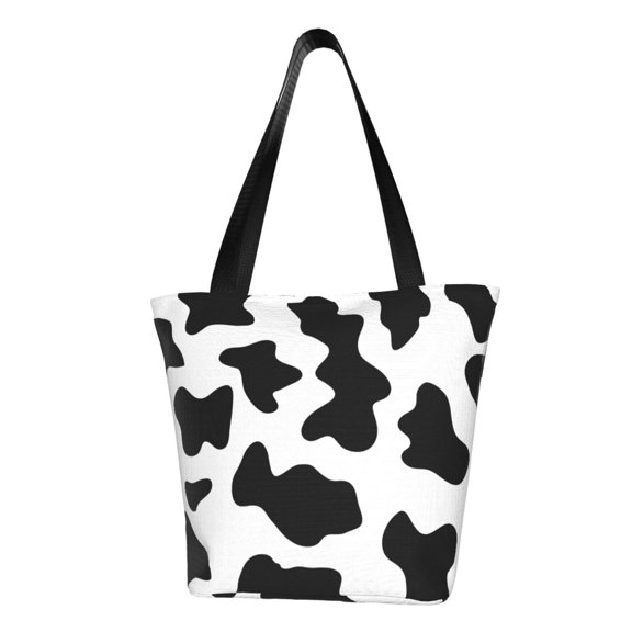 Defioc Milk Cow Print Tote Bag for Women,Shoulder Bag with Zipper Casual Tote's Handbag Big Capacity Shoulder Bag with Inner Pocket Fit for Shopping,Office,Travel