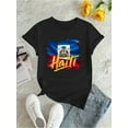 thumbnail image 7 of Plus Size Women's 100% Cotton Stretch Crew Neck T-Shirt - Vibrant Haiti Flag & Letter Print Casual Top, Machine Washable Spring Summer Fall Tee, 7 of 7