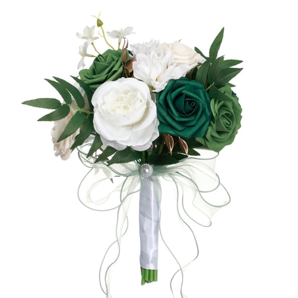 Qarigey Durabilidad duradera de plástico: rosas artificiales realistas para ramos de boda y decoración de fiestas Ropa, zapatos y accesorios Miscelánea Verde+Blanco 22*29