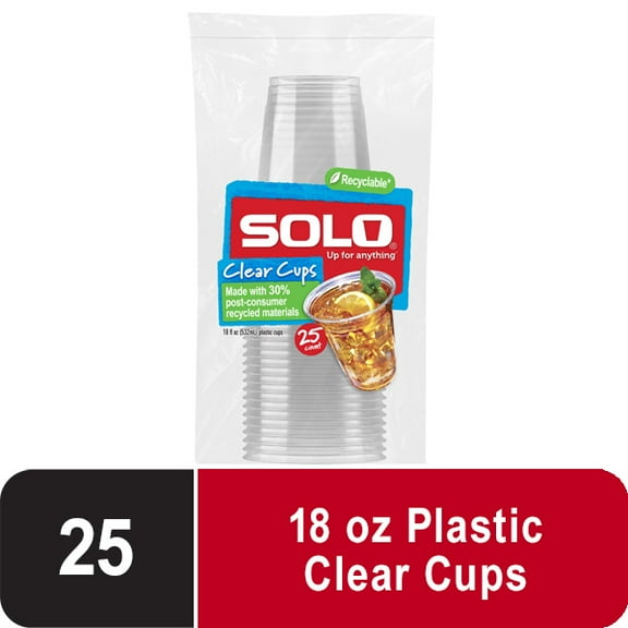 Solo Party Disposable Plastic Cups, Clear, 18 oz, 25 Count