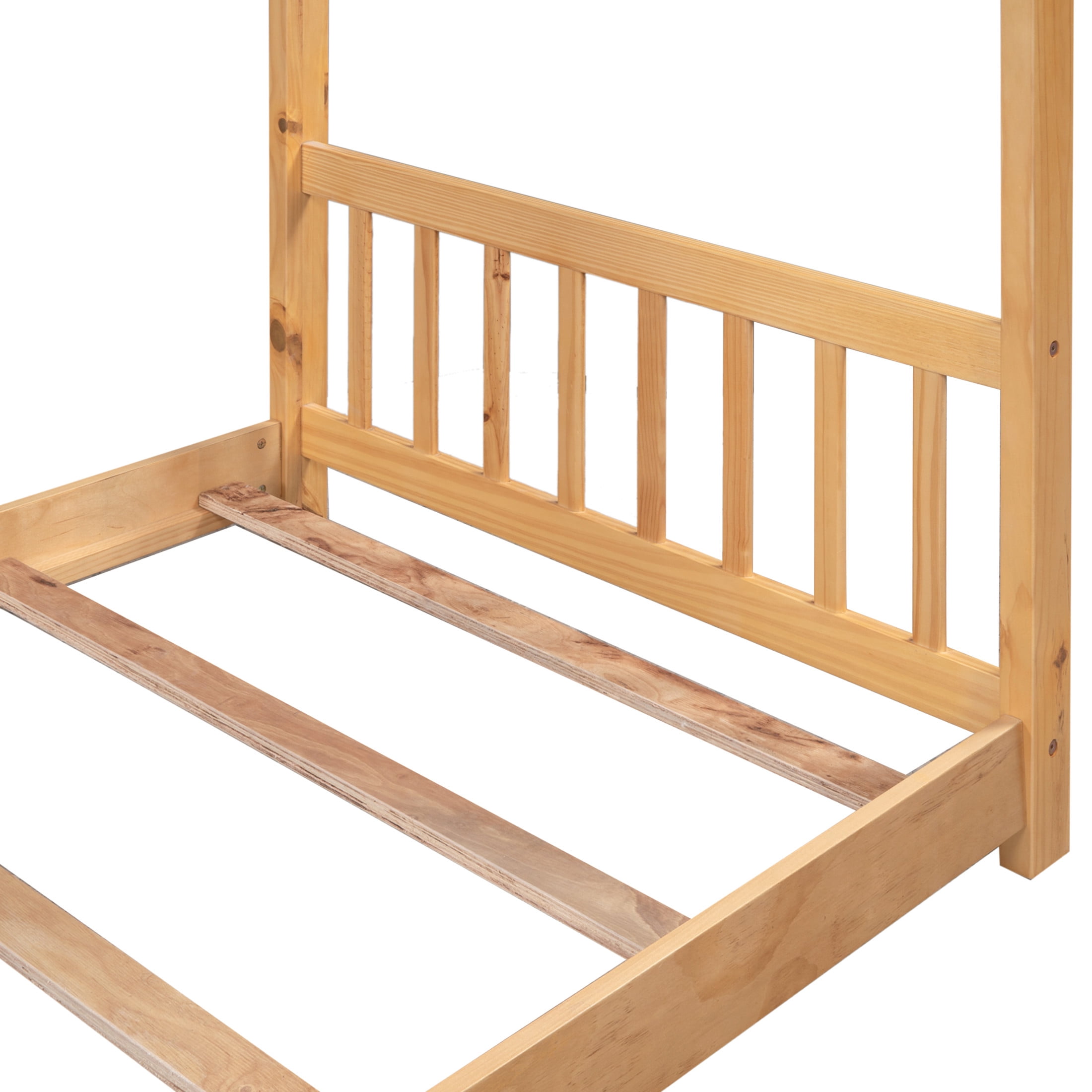 Noble House Lexie Twin White House Bed, Playful Roof Design Kids Platform Bed, Solid Pine Wood, Oak