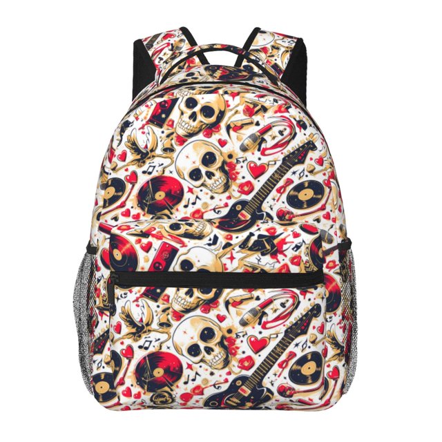 Disketp Guitar Skull rock Mochila Estampada para Hombre y Mujer – Mochila Ligera Clásica con Múltiples Bolsillos para Universidad, Trabajo y Viajes-One Size