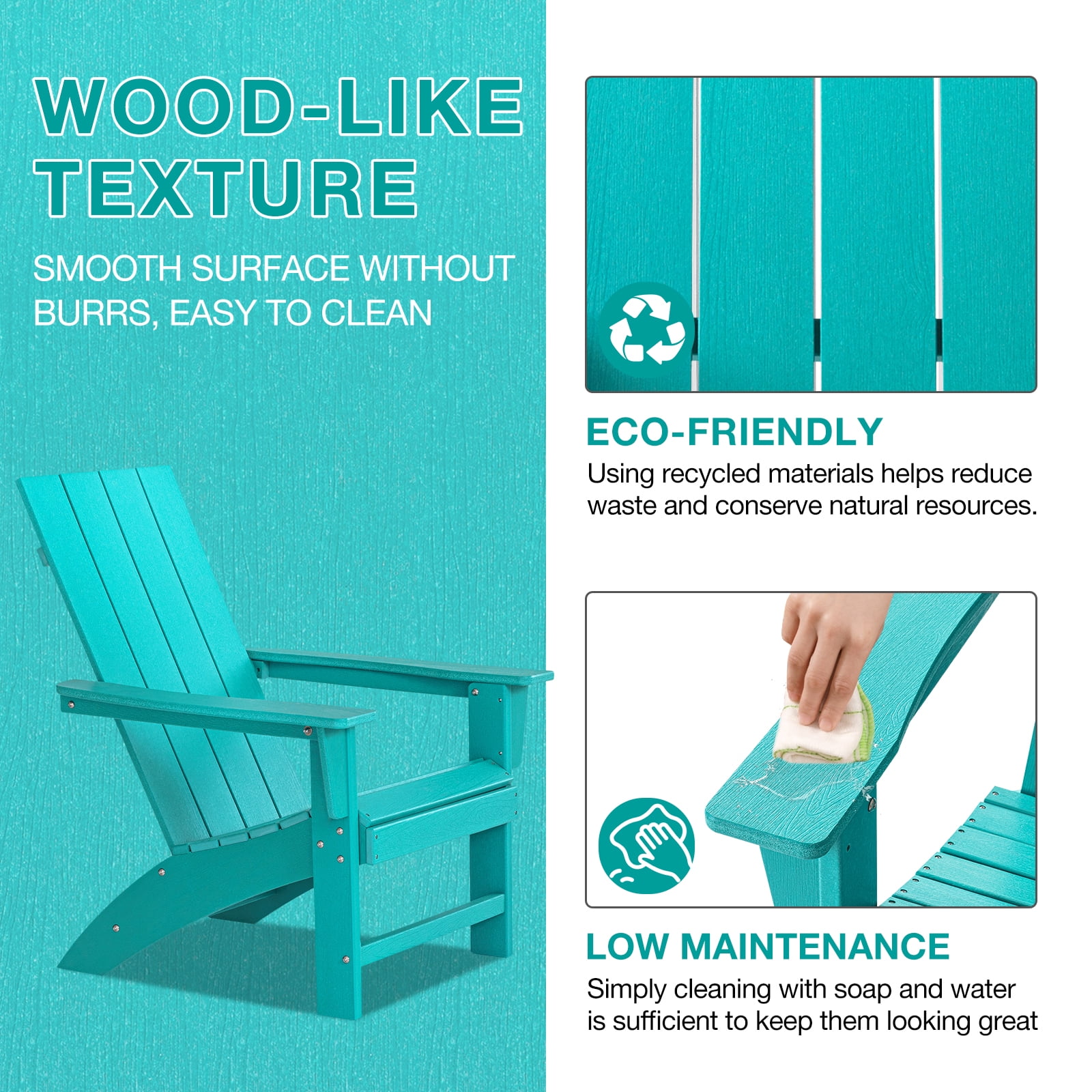 Garpans Adirondack Chair All Weather Outdoor Adirondack Chair HDPE Outdoor Chair for Patio Front Porch Pool Garden Deck Fire Pit Outside, Turquoise