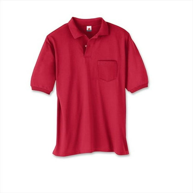 Hanes 504 Cotton-Blend Jersey Mens Polo With Pocket Size Medium, Deep Red