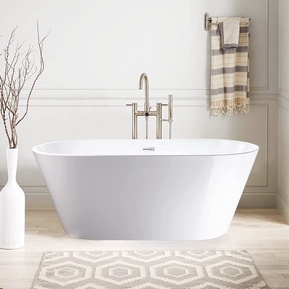 Vanity Art Domme 59" Acrylic Non-Slip Freestanding Soaking Bathtub, White/Polished Chrome