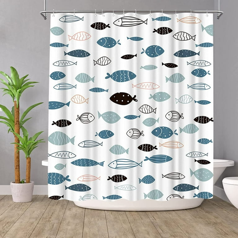 Fish Shower Curtain 72x72 Ocean Geometric Blue Fish Shower