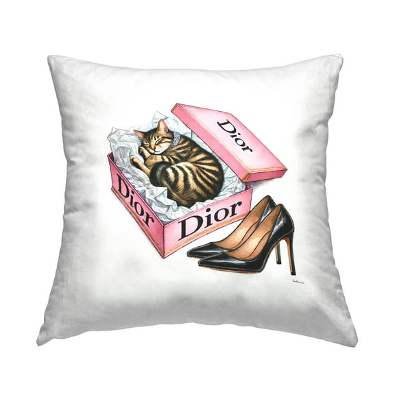 Stupell Industries Pink Shoebox with Kitten Decorative Printed Throw Pillow Design by Amanda Greenwood.