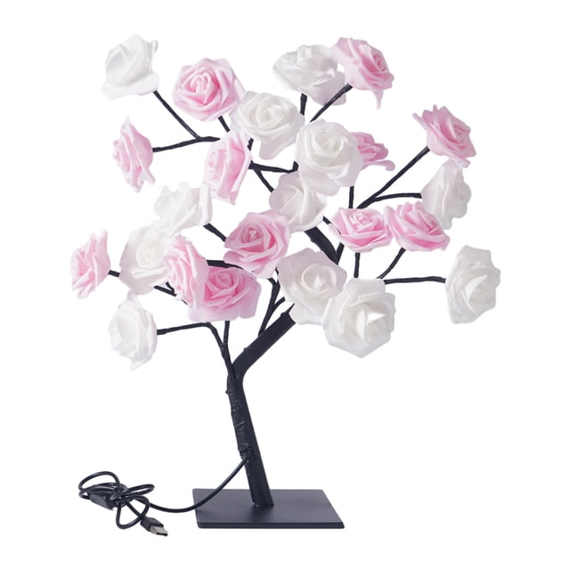 kurtrusly Remote Control Color Changing Light LED Rose Tree Lamp Energy Saving Wide Application Rose Lamp white pink blackrod 1Set