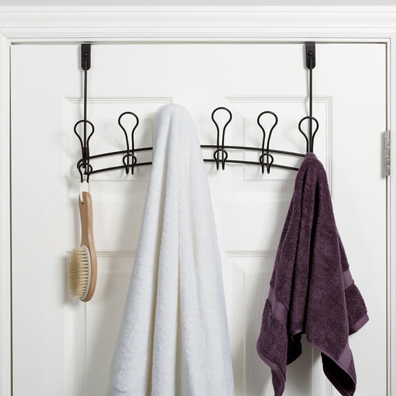 Mainstays SnugFit over-the-Door 6-Hook Rack, Storage for Towels, Clothes, No Drilling, Matte Black