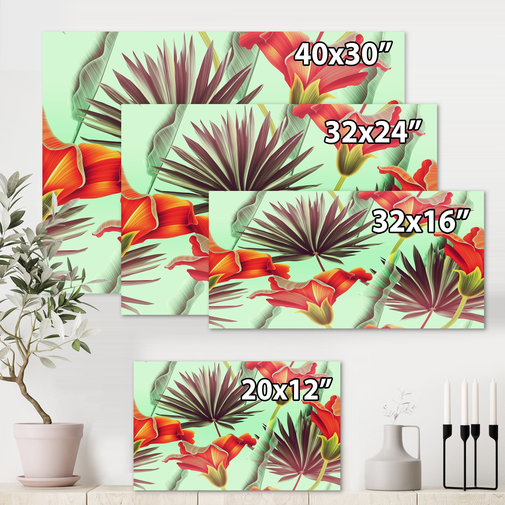 Designart ' VIntage Tropical Flowers VII ' Traditional Canvas Wall Art Print